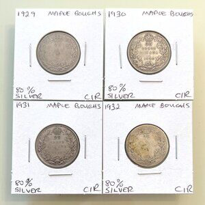 1929, 1930, 1931 & 1932 Canada Silver 4 x 25¢ Coins!